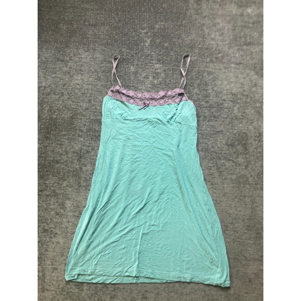 Victoria's Secret Angels Slip Dress Women Medium Aqua Lace Trim Adjustable Strap